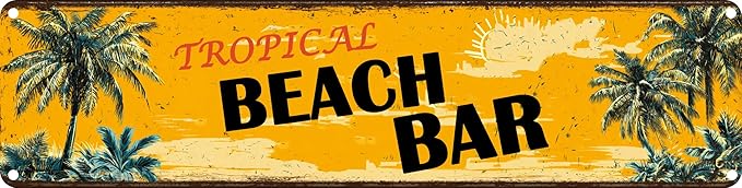 Tropical Beach Bar Metal Sign 4x16in Boho Island Plaque for Yard House Outdoor Bar Wall Room Decor Accessories