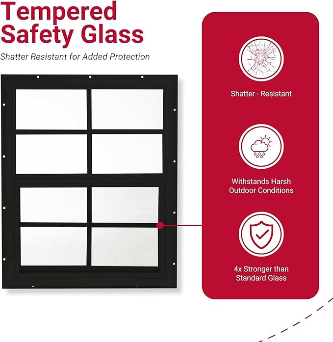 Shed Windows 12x18 (2-Pack) | Sliding Windows with Tempered Glass & Screens | Flush Mount, Black Aluminum Frames for Sheds, Chicken Coops & Playhouses