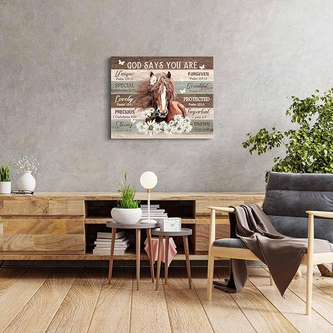Motivational Horse Decor Wall Art For Girls Room Farmhouse Horse Daisy Wall Decor Western Bible Verse Animal Pictures Canvas Prints Painting Framed Modern Artwork For Bedroom Living Room 12"X16"