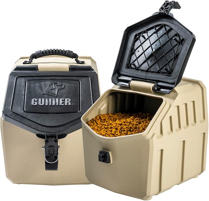 GUNNER 30 lbs Dog Food Storage Container - Waterproof & Airtight Pet Food Bin - Multi-Purpose Container for Dry Food, Corn, Chicken Feed, Treats, Bird Seed, & More - Tan