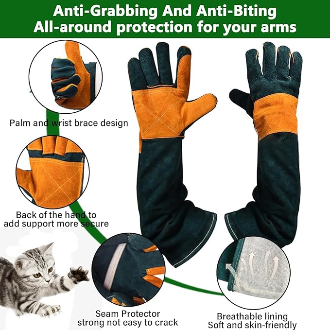 Animal Handing Gloves Bite Proof,Leather Welding Gloves,Multipurpose Puncture Proof Glove for Dog,Cat,Reptile,Snake