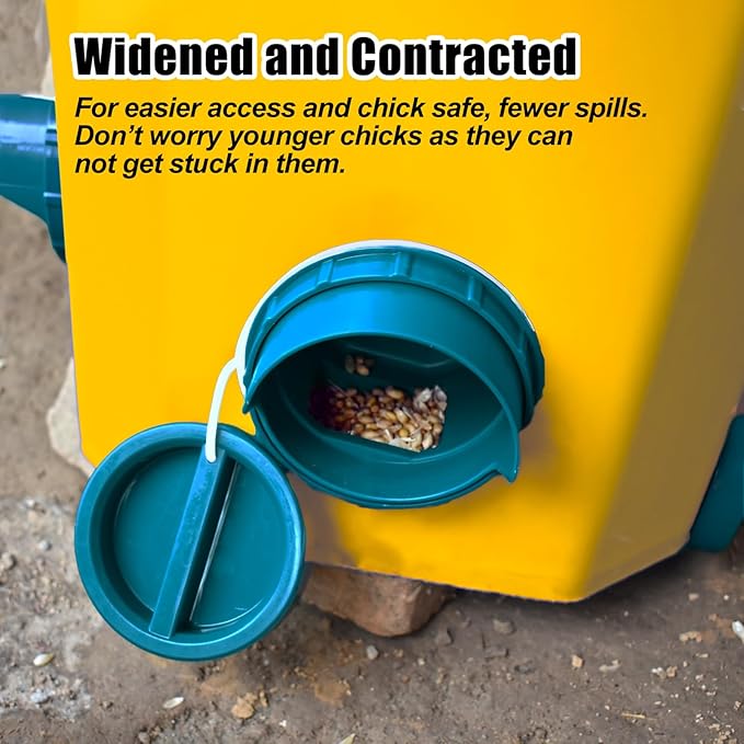Chicken Feeder No Waste, 10 Ports Automatic Poultry Feeder with Covers & Hole Saw, Rain Proof Chicken Feeder Port for Buckets, Bins & Barrels