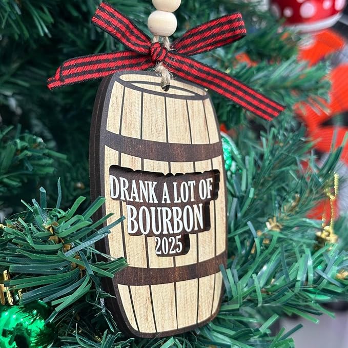 Bourbon Ornament - Bourbon Gifts for Men, Women, Wine Lovers - Wine Ornaments for Christmas Tree - Whiskey Wooden Christmas Ornament