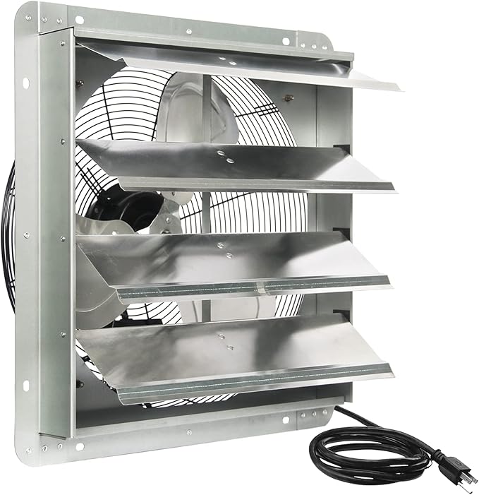 KEN BROWN 18 Inch Shutter Exhaust Fan, Gable Vent Fan, Wall Mount Ventilation, High Speed 2600 CFM, Automatic Aluminum Blades, for Garages, Shop, Greenhouse, Attic, with Power Cord