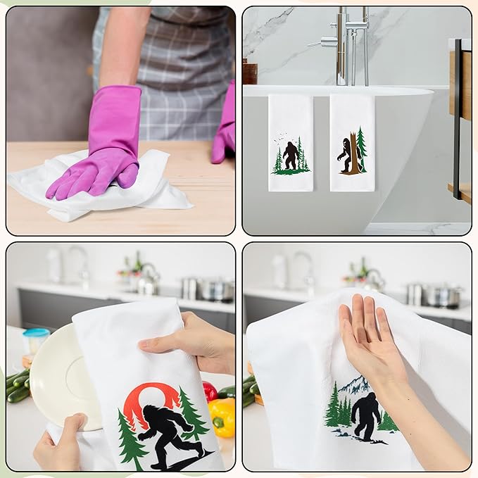 GROBRO7 Funny Gorillas Hand Towel - 6Pcs Forest Mountain Gorilla Theme Kitchen Dishcloths Set Polyester Soft Towels for Bathroom Accessories Home Dining Decor Housewarming Gifts for Men Women