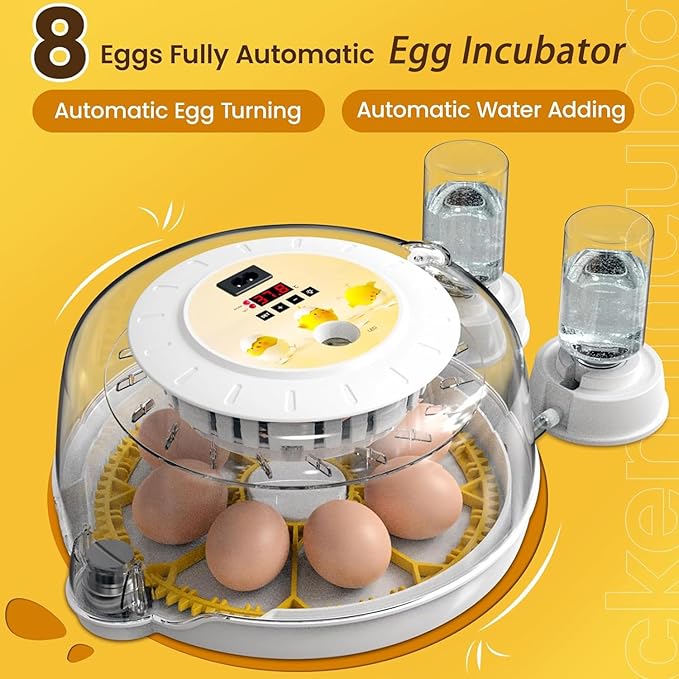 8 Egg Incubators for Hatching Eggs, Incubator for Chicken Eggs 360 Degree View, Automatic Egg Turner and Egg Candler, Farm Poultry Egg Incubators for Chicken Duck Goose Quails Eggs