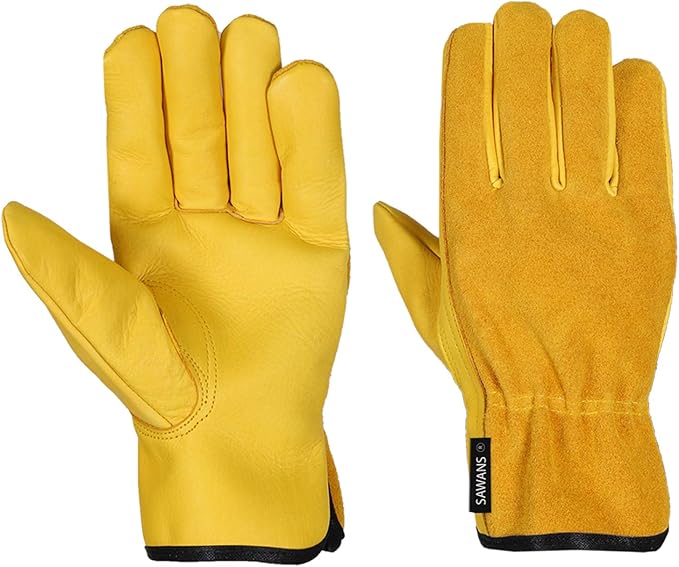 SAWANS Leather Working Gloves Work Gardening Gloves Thorn Proof Garden Heavy Duty Utility Men Women Construction