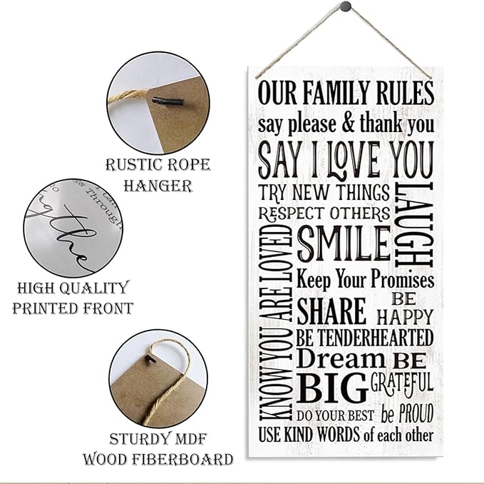 Our Family Rules Sign, Family Decor, Positive Home Decor, Rustic Home Wall Decorative, Decorative Wood Hanging Wood Plaque, New House Decoration, Living Room Decoration, Love Sign
