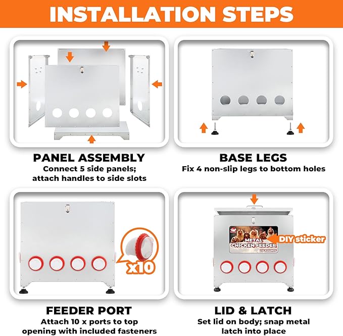 110 lbs Chicken Feeder No Waste-10 Port Large Chicken Feeder with Adjustable Height,Locking Lid,Rainproof-Metal Poultry Feeders for Chickens (Sliver, 23.76 * 22.78 in)