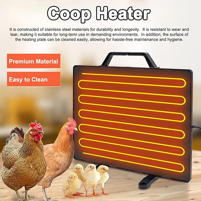 Thermostatic Chicken Coop Heater with 160W Radiant Heating Panel and 0-99 Degrees Celsius Adjustable Temperature - Heavy Duty Stainless Steel Heating Plate for Poultry - Wall