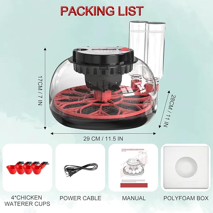 Incubators for Hatching Eggs,12 Egg Incubator with Automatic Egg Turning and Humidity Control,Incubadora de huevos de gallina,Incubator for Chicken,Quail,Duck,Goose,Parrot Eggs for Home,Farm,Lab Use