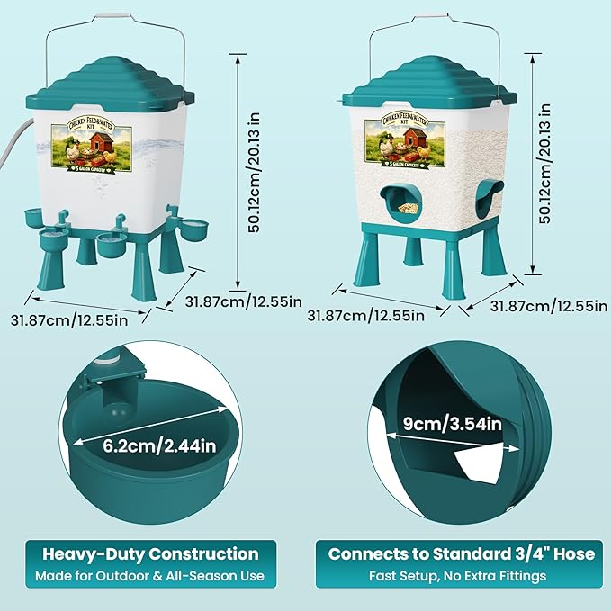 Automatic Chicken Feeder and Waterer Set, Chicken Coop Accessories - 5 Gallon Poultry Nipple Waterer with Stand, Easy Top Fill Chick Feeder (Blue)