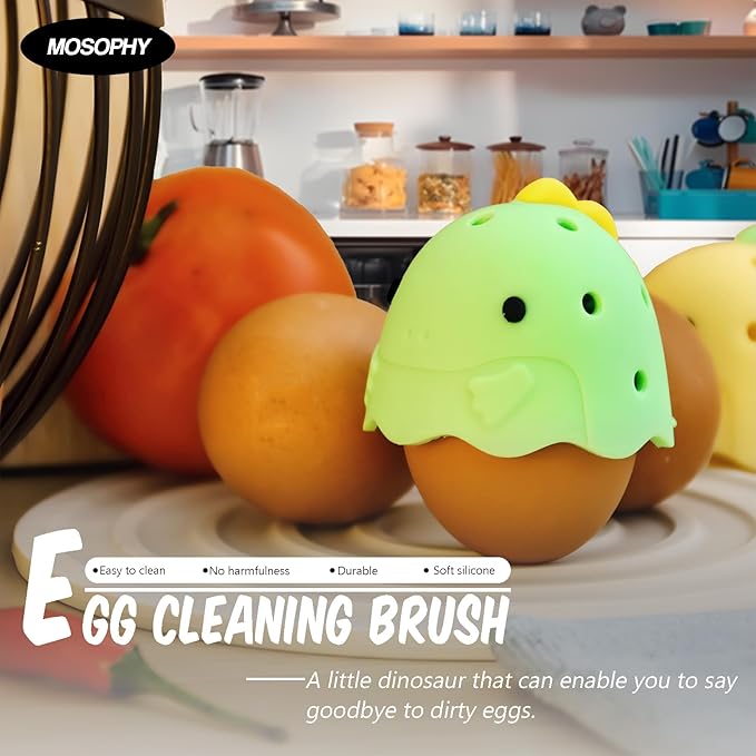 Silicone Egg Washer - Cute Dinosaur Egg Cleaner for Fresh Eggs, Fruits & Veggies, Ideal for Homesteaders, Backyard Chickens & Egg Collectors