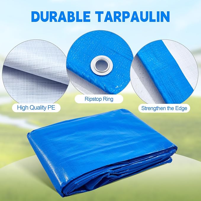 VitalCozy 2 Pcs Chicken Coop Cover Waterproof 11.5 x 6.6 ft Chicken Run Cover Coop Tarp Accessories for Winter with 50 Pcs Ball Bungees Cords for Outdoor (Blue)