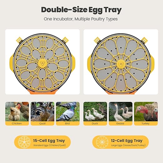 Incubators for Hatching Eggs -15-Egg Automatic Egg Chick Incubator with 5 Smart Preset Modes and Egg Turning, Digital Control Incubator for Chicken Duck Quail