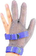 3-Finger Chainmail Glove, Stainless Steel Metal Cut Resistant Glove with Strap (3-Finger, Large (Pack of 1))