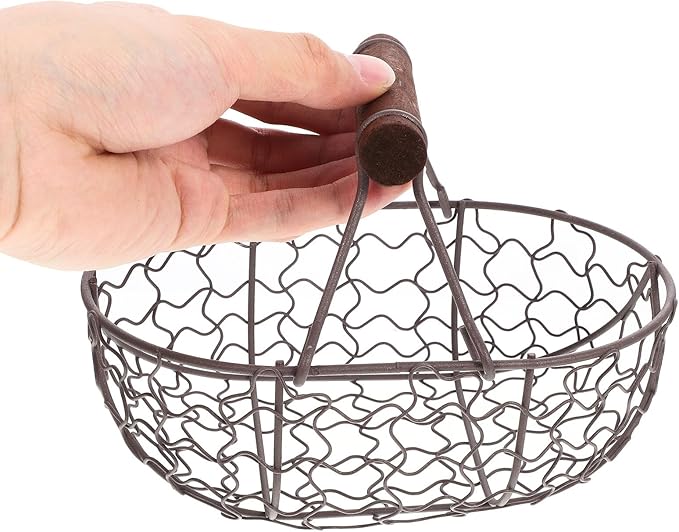 Egg Basket for Gathering Fresh Eggs Farmhouse Metal Wire Egg Basket Vintage Style Egg Collecting Basket Fruit Basket Bread Basket Potato Storage Basket with Handle