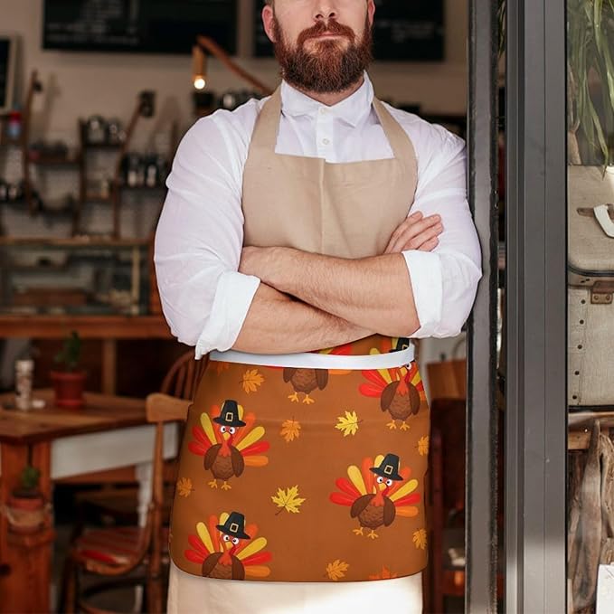 Unisex Apron for Cooking Server Waitress Half Waist Apron with 3 Pockets