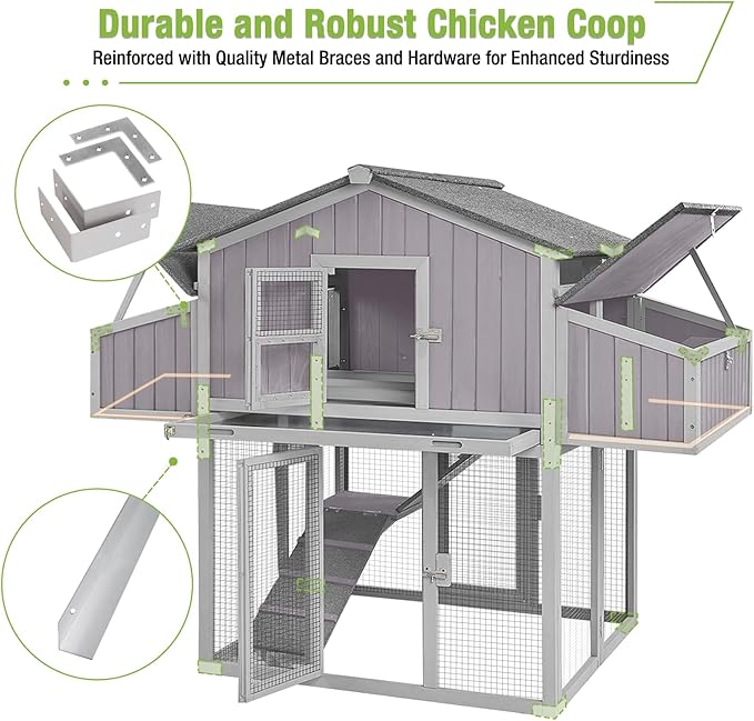 GUTINNEEN Large Chicken Coop for 6-8 Chickens Outdoor Chicken House with Two Nesting Box Folding Design Leakproof Pull-on Tray