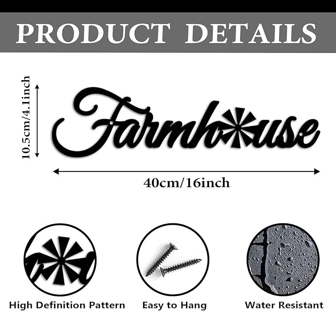 Metal Farmhouse Signs with Windmill, Rustic Farmhouse Letters Sign Wall Art for Living Room Kitchen Entryway Dining Room Bedroom 4.1x16 inches