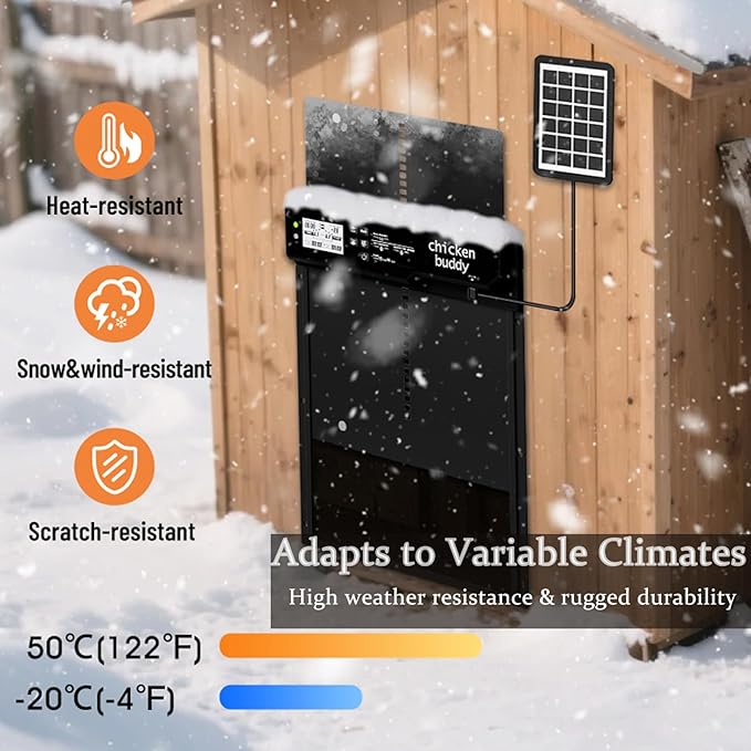 Large Automatic Chicken Coop Door Solar Powered - Aluminum Alloy Auto Chicken Door with Timer, Light Sensor, 4 Modes, LCD Display & Anti-Pinch Tech - for Chickens, Ducks, Geese