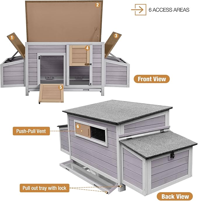Gutinneen Chicken Coop Outdoor Wooden Hen House with Nesting Box Poultry Cage with 2 Perches,2 Large Front Doors