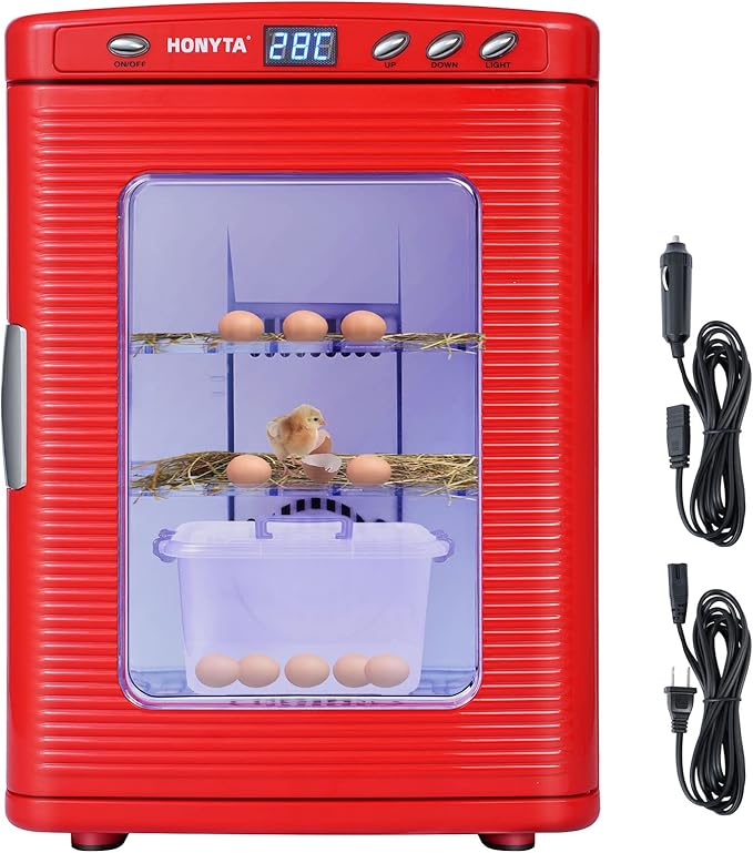 RYFT Incubators for Hatching Eggs, 25L Portable Reptile Scientific Lab Incubator with 5°C-60°C, 12V/110V Heating and Cooling for Small Reptiles (Red)
