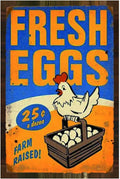 Funny Chicken Sign, Metal Chicken Coop Tin Signs, Fresh Eggs Farm Raised, Yard Sign Garage Farm Garden Wall Decor Sign Plaque Outdoor for Home Fence 8 X 12 Inches