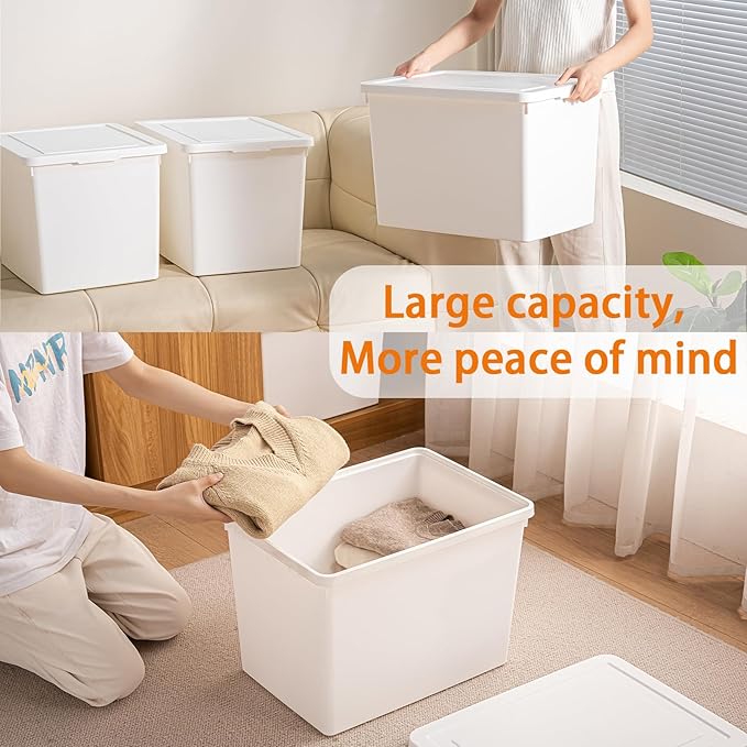 （4XXL+2L） 6gal+3gal Large capacity White multifunction storage bin with lid, Set of 6 Stackable Plastic Boxes with Handles, Office，Garage ，Home, for Organizing Snacks, Crafts, Legos, Tools,books