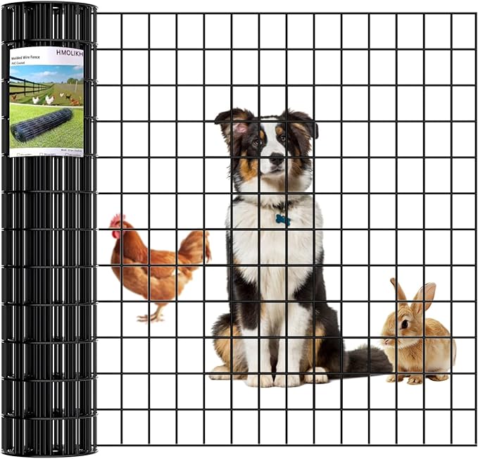PVC Coated Wire Mesh Fence, Heavy-Duty Black Welded Wire Fencing (2×3 Inch Mesh, 36"×50' 16Gauge) Ideal for Garden, Pet Enclosure & Property Boundaries