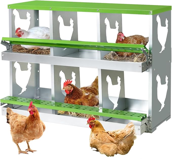 Chicken Nesting Box for Laying Eggs,Wall-Mountable Chicken Coop Nesting Boxes,6 Hole Roll Away Nesting Boxes,with Large Vented Holes,for Chickens,Ducks,Large Egg Laying Boxes (Green 6 Hole)