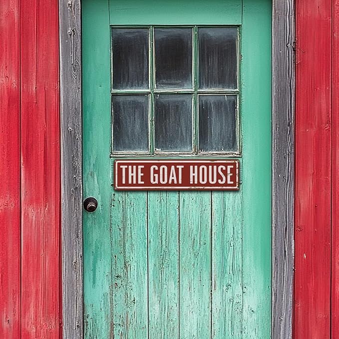 Rustic Goats House Metal Sign, Funny Goat House signs, Retro Metal Tin Sign, Wall Decor Art, Farmhouse Decor, Goat Pen Decor, Backyard Goats Gift 15.8x4 Inch