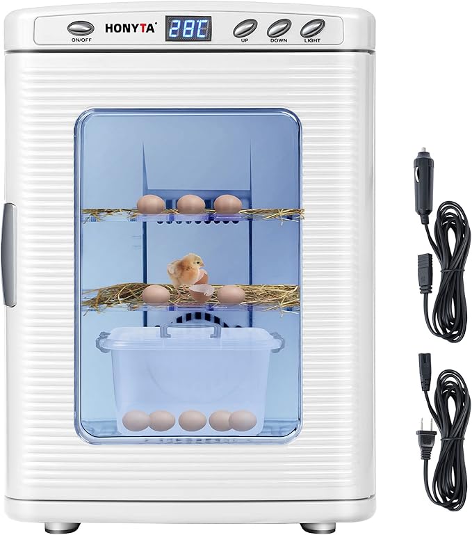 RYFT Incubators for Hatching Eggs, 25L Portable Reptile Scientific Lab Incubator with 5°C-60°C, 12V/110V Heating and Cooling for Small Reptiles (White)