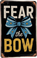 Retro humor wall art sign featuring Cheerleading Cheer Fear The Bow Metal Tin Sign School Gym Decor Perfect For Hanging In Bedroom Locker Room Rustic 8x12 inch metal sign for home bar wall decor