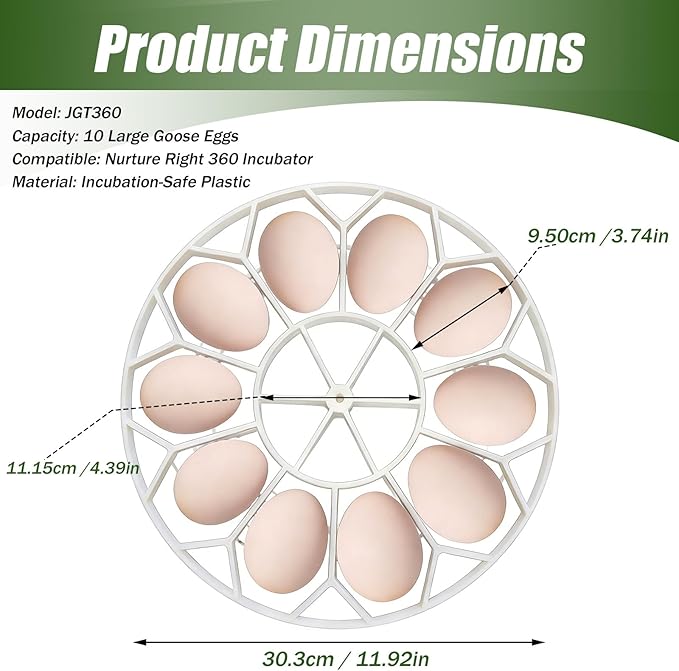 JGT360 Large Goose Egg Turner Tray for Nurture Right 360 Incubator, for 10 Egg Capacity Heavy Breed Jumbo Goose Egg Turner