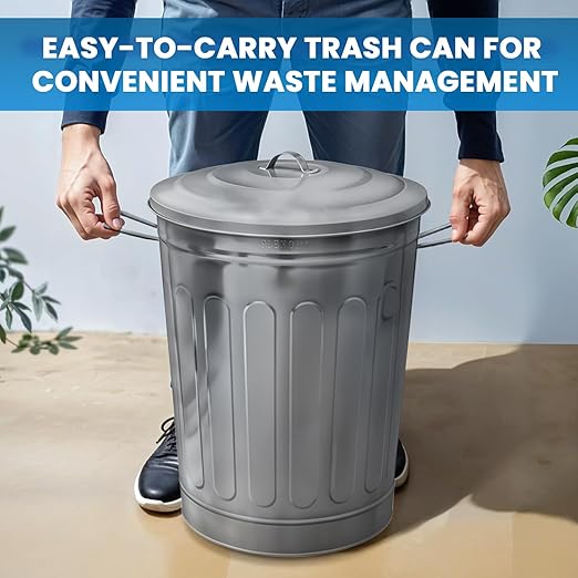 Plexon 13 Gallon Metal Trash Can and 5 Gallon Small Metal Trash Can with Lids Heavy-Duty Outdoor and Indoor Set for Storage Ash Bucket Bird Seed and Farm Use, Bundle