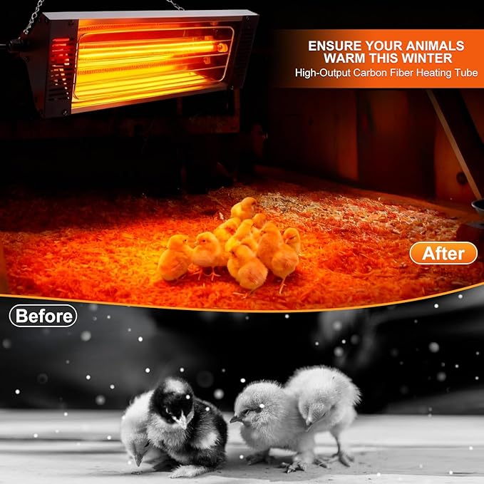 450W Heat Lamp for Chickens, Large Chicken Coop Heater, Carbon Fiber Chicks Brooder Heaters Plate, Adjust 5 Mode Temp&Time&Hanging Height, 9.8 Ft Cord Heater for Poultry Livestock Heating