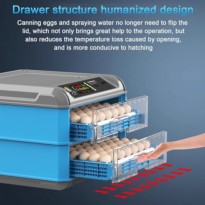 Automatic Incubator, Egg Incubator, with Automatic Temperature and Humidity Control Incubators for Hatching Eggs,256Eggs,128Eggs
