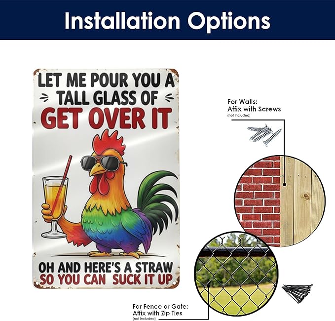 Chicken Coop Funny Sign Let Me Pour You a Tall Glass of OH... Sassy Chicken Sign Humor for Hen House Poultry Farm Gift Sarcastic Farm Aluminum Sign 8x12 Inches Style-05
