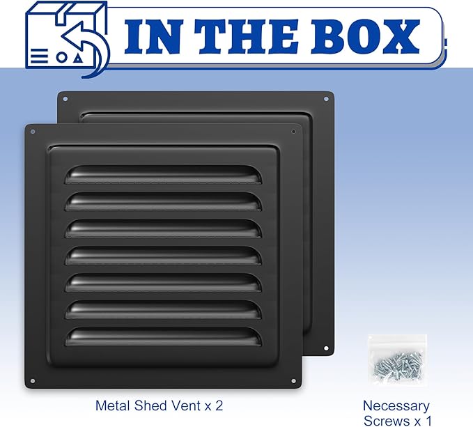 Chicken Coop Metal Wall Vent, 2 Pack 10" x 10" Metal Shed Vent with Built-in Screen for Anti-Debris, Louver Vent Grille for Chicken Coop, Hen House, Poultry Cage, Rabbit Hutch, Black