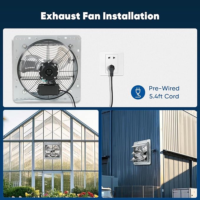 KEN BROWN 12 Inch Shutter Exhaust Fan, Gable Vent Fan, Wall Mount Ventilation, High Speed 1450 CFM, Automatic Aluminum Blades, for Garages, Shop, Greenhouse, Attic, with Power Cord