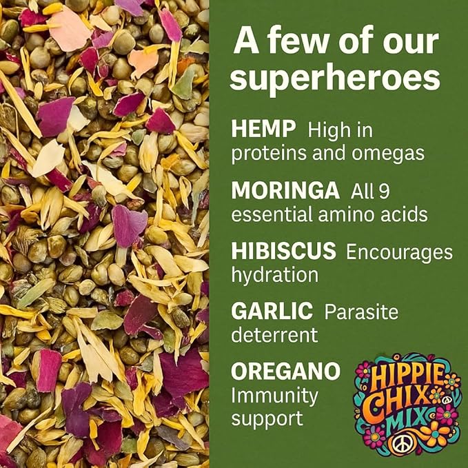 Thorns & Thyme Hippie Chix Mix Hemp Blend – High-Protein Herbal Supplement for Chickens – Supports Molting, Immunity & Egg Production – Helps Deter Pests Naturally – Made in The USA