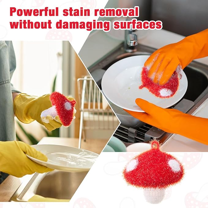 Breling 6 Pieces Mushroom Shape Dish Sponge Dual Sided Non Scratch Dish Washing Scrubbers, Reusable Household Cleaning Kitchen Tools for Dishwashing Washing Dishes Cookware