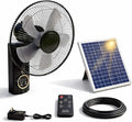 Solar Fan 16 Inch Wall Mounted Fan Indoor, Solar Fans for Outside, Solar Powered Fans With Remote Control, 5 Blades, 3 Speeds, Timer, Adjustable Tilt, Solar Panel, Power Adapter