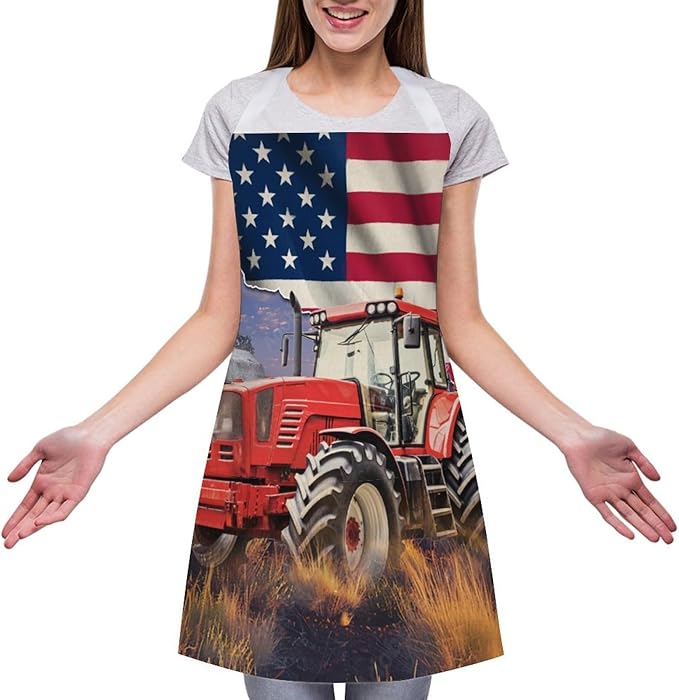 Vintage Watercolor Old Tractor Kitchen Apron, Oil Painting Western Farmhouse Harvest Farm Sunflower Tractor Apron