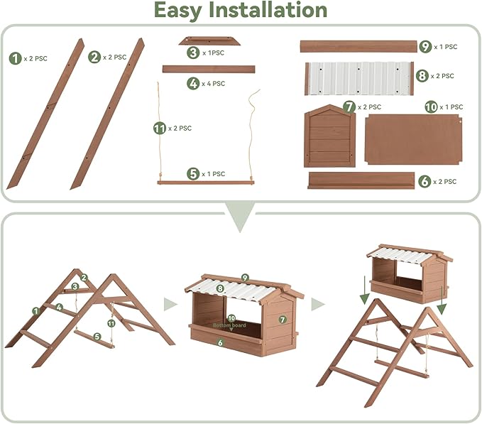 Chicken Perch for Coop, 3 in 1 Design-Nesting Box with All Weather PVC Roof+Perches+Swing, Indoor & Outdoor Roosting Bar