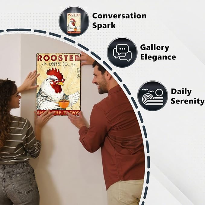 Funny Chicken Signs Rooster Kitchen Decor Savor The Flavor Tin Signs Vintage Coffee Metal Decor Rustic Wall Art For Home Farmhouse Farm Poultry House Cafe Bar Pub Coop Office 16 * 12 In