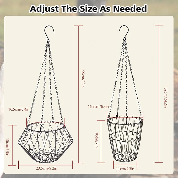 Hanging Chicken Feeder, Chicken Toys for Coop, Foldable Large Poultry Vegetable Fruits Feeder Basket with Hanging Chain, Chick Feeder for Chicken/Hens/Duck/Rabbit, M 2PCS