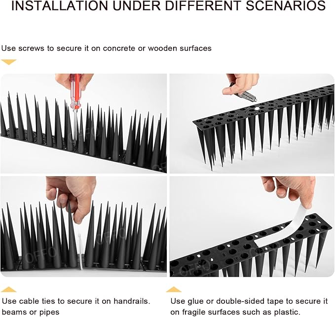 OFFO Bird Spikes Pigeon Outdoor Spikes for Cat Keep Birds Raccoon Woodpecker Away Covers 40 Feet(12.2m), Black