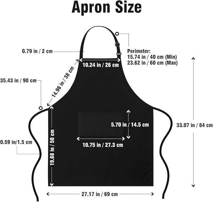 Xornis 2 Pack Adjustable Bib Aprons with 2 Pockets Apron for Women Men Kitchen Cooking Chef, Black